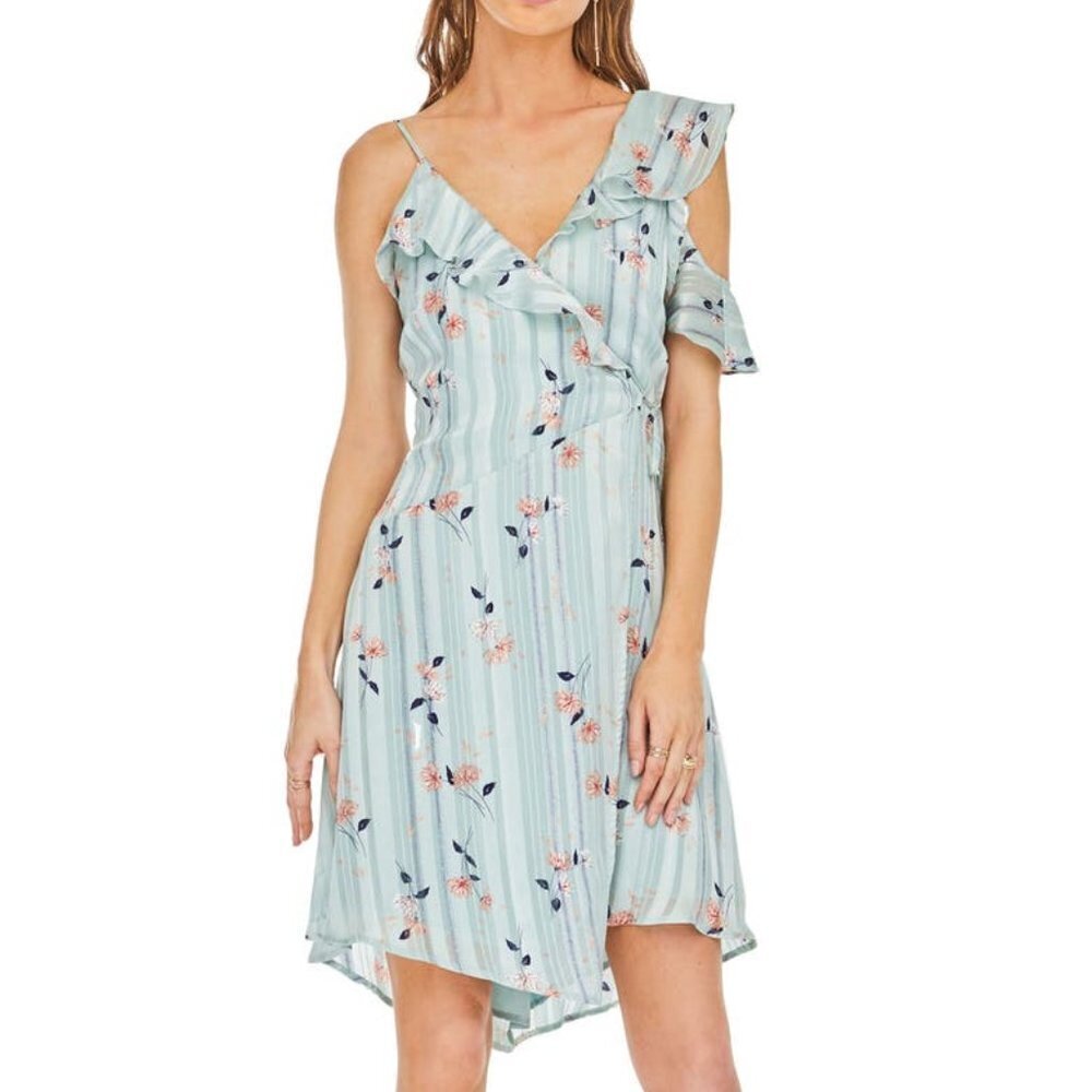 ASTR Mint Josie Ruffle Cold Shoulder Mini Dress